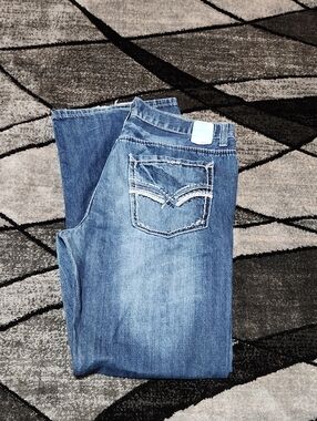 HELIX EMBROIDERED RELAXED-FIT BOOT-CUT DENIM JEAN 36/32